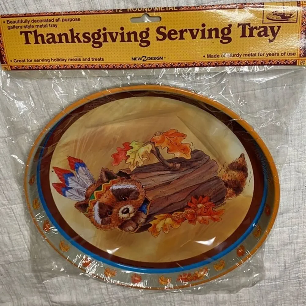 Round Thanksgiving Metal Serving Tray 12